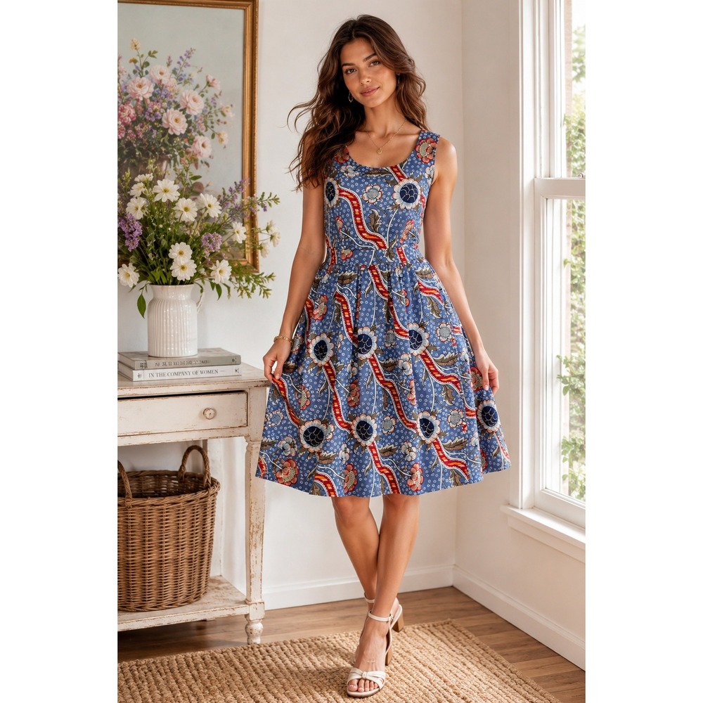 Sunny Girl Dress Womens 14 Blue Floral Boho Mod Retro Whimsigoth Cottagecore‎